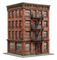 Old brick building with fire escape, cut out - stock .. png