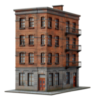 Old brick corner building with architectural details, cut out - stock .. png