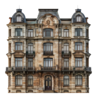 Elegant European building with mansard roof, cut out - stock .. png