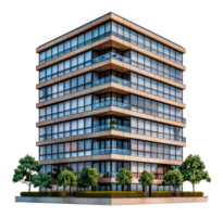 Contemporary urban residential building with trees, cut out - stock .. png