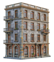 Renovated historical apartment building with balconies, cut out - stock .. png