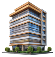 Contemporary urban apartment building with trees, cut out - stock .. png