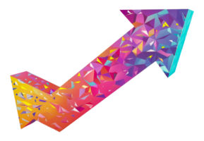 Polygonal arrow with colorful facets, cut out - stock .. png