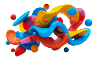 Twisting colorful shapes in 3D abstract flow, cut out - stock .. png