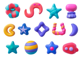 Playful 3D shapes with pastel highlights, cut out - stock .. png