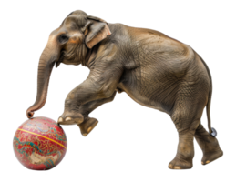 Performing elephant with decorative cloth on ball, cut out - stock .. png