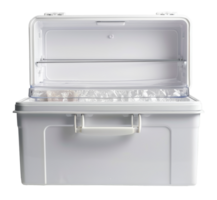 White medical freezer with transparent compartments open, cut out - stock .. png