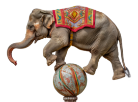 Circus elephant balancing on a globe, cut out - stock .. png
