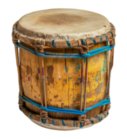 Traditional wooden djembe drum with detailed carvings, cut out - stock .. png