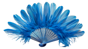 Luxurious blue feather fan open wide, cut out - stock .. png