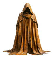 Elegant golden orange cloaked figure in mystical attire, cut out - stock .. png