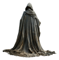 Enigmatic dark cloaked figure with ancient aura, cut out - stock .. png