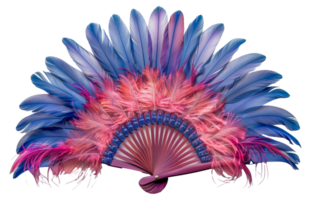 Vibrant pink and blue feather fan displayed, cut out - stock .. png