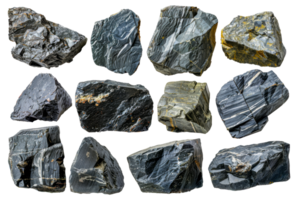 Varied collection of geological rock specimens, cut out - stock .. png