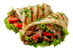 Delicious beef shawarma wrap with fresh vegetables, cut out - stock .. png