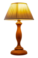 Classic wooden table lamp with yellow shade, cut out - stock .. png