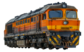 Vintage orange and yellow diesel locomotive, cut out - stock .. png
