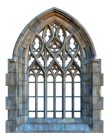 Gothic stone arch window, cut out - stock .. png