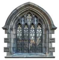 Gothic stone arch window, cut out - stock .. png