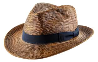 Textured straw hat with navy ribbon, cut out - stock .. png