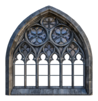 Gothic stone arch window, cut out - stock .. png