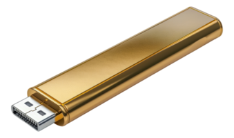 Golden USB stick, cut out - stock .. png