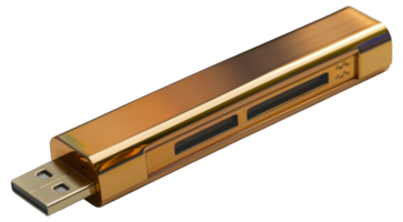 Golden USB stick, cut out - stock .. png