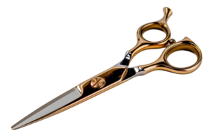 Elegant gold hairdressing scissors, cut out - stock .. png