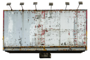 Weathered blank billboard with rusty structure, cut out - stock .. png