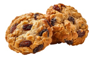 Delicious oatmeal raisin cookies with chewy texture, cut out - stock .. png