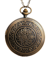 Ornate pocket watch with intricate floral design and antique finish, cut out - stock .. png