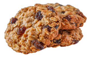 Delicious oatmeal raisin cookies with chewy texture, cut out - stock .. png