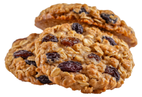 Delicious oatmeal raisin cookies with chewy texture, cut out - stock .. png