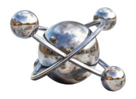 Metallic molecular model with tarnished spheres, cut out - stock .. png