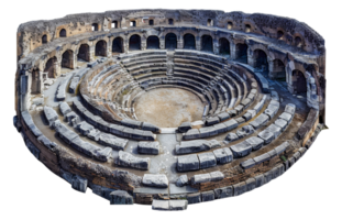 Ancient Roman amphitheater in ruins, showcasing historical architecture, cut out - stock .. png