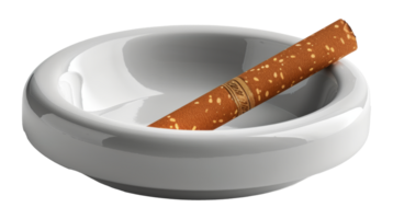 White ceramic ashtray with a single cigarette, cut out - stock .. png