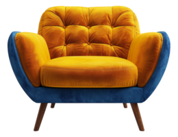 Modern yellow tufted chair with blue frame, cut out - stock .. png