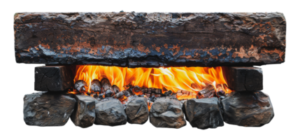 Burning logs in a fireplace setup, cut out - stock .. png