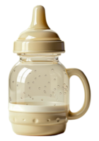 Transparent baby bottle with beige details, cut out - stock .. png