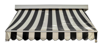 Black and white striped awning for building facade, cut out - stock .. png