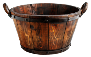 Traditional wooden bucket with iron bands, cut out - stock . png