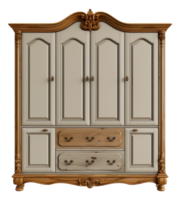 Classic wooden wardrobe with intricate carvings, cut out - stock .. png