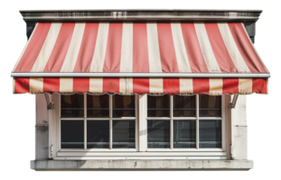 Red and white striped awning over window, cut out - stock .. png