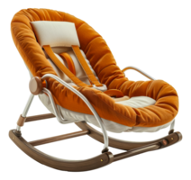 Vibrant orange baby rocker with wooden frame, cut out - stock .. png