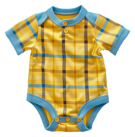 Yellow plaid baby onesie with blue trim, cut out - stock .. png