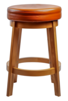 High wooden bar chair with orange leather upholstery, cut out - stock .. png