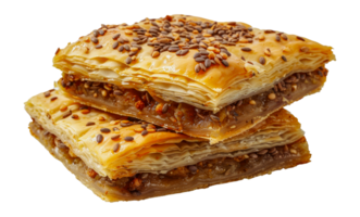 Delicious layered pastry topped with seeds, cut out - stock .. png