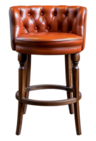 High wooden bar chair with orange leather upholstery, cut out - stock .. png