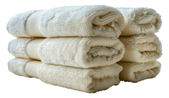 Neat stack of white textured towels, cut out - stock .. png