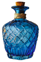 Exquisite blue glass vase with a detailed pattern and cork, cut out - stock .. png